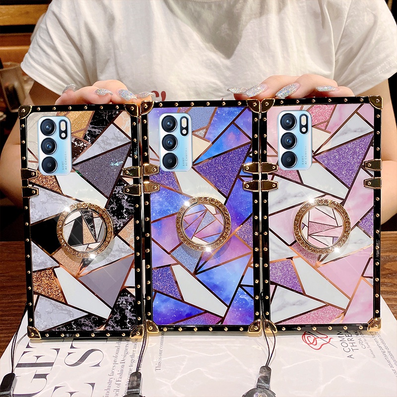 Ốp Điện Thoại Chống Sốc Họa Tiết Vân Kim Cương Kèm Dây Đeo Và Giá Đỡ Dành Cho OPPO Reno 4 Pro Reno 3 Pro Reno 2 Z 2Z