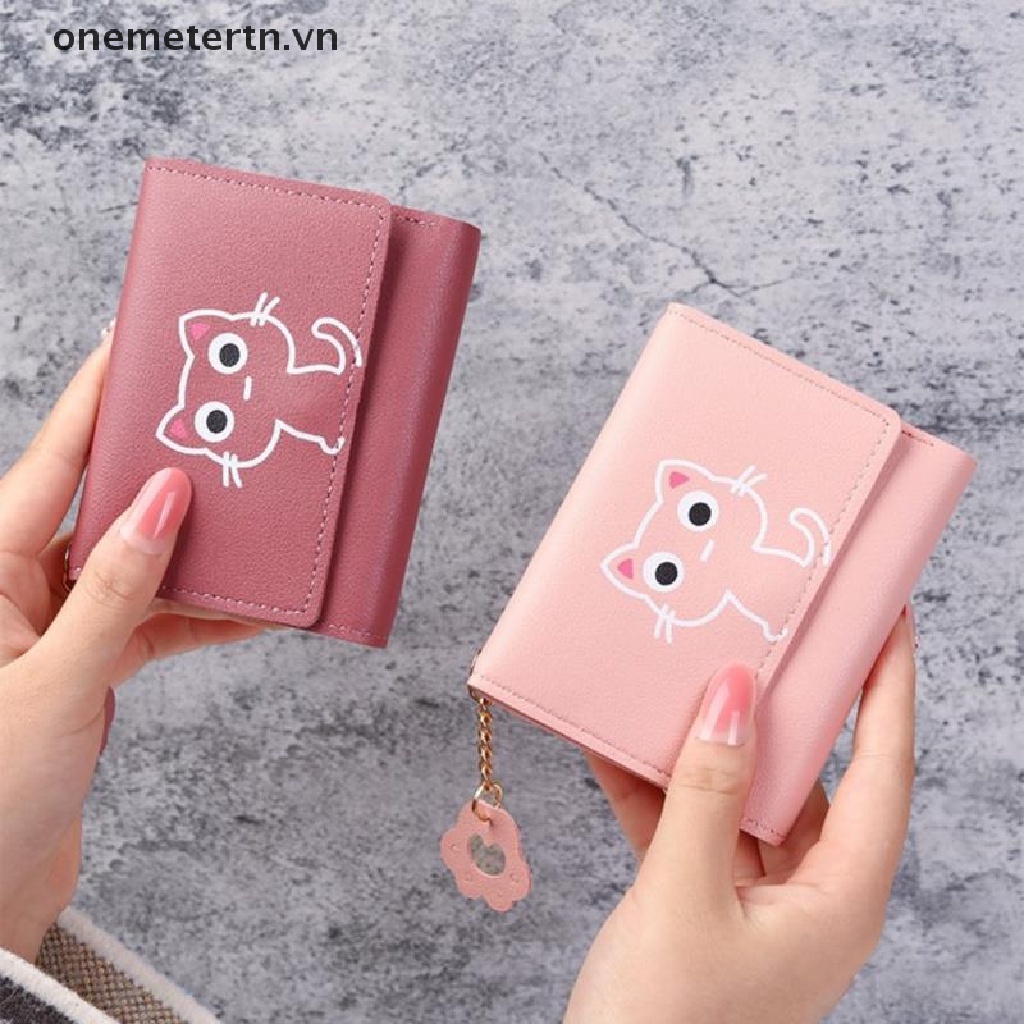 Ví Da Dáng Ngắn In Họa Tiết Mèo Dễ Thương Thời Trang Cho Nữ