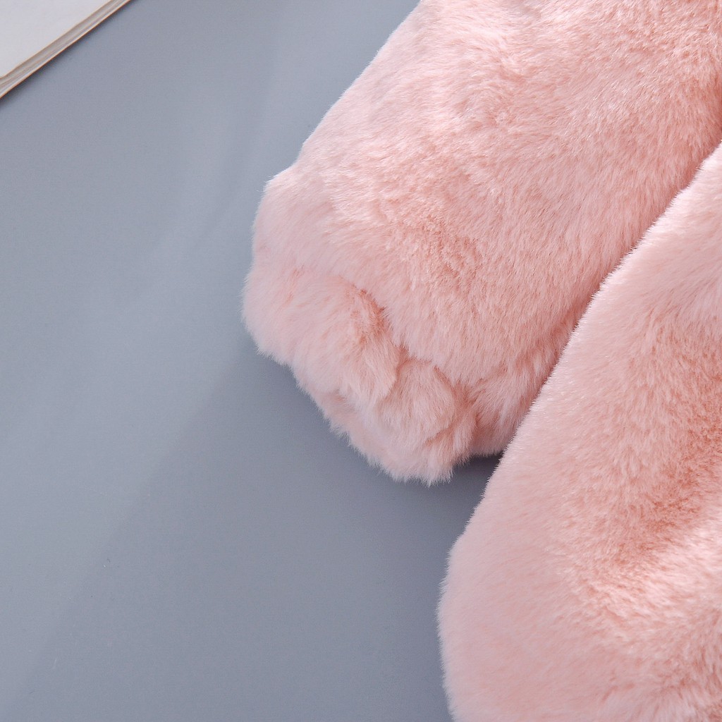 Áo Khoác Lông Cotton Màu Trơn Kiểu Hoạt Hình Dễ Thương Thời Trang Mùa Đông Cho Bé Gái Từ 9 Tháng Đến 3 Tuổi