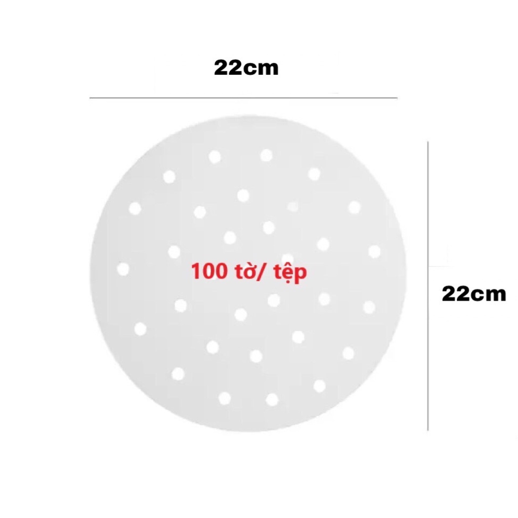 Xấp 100 tờ Giấy nến tròn đục lỗ dành cho nồi chiên không dầu, xửng hấp an toàn sức khỏe