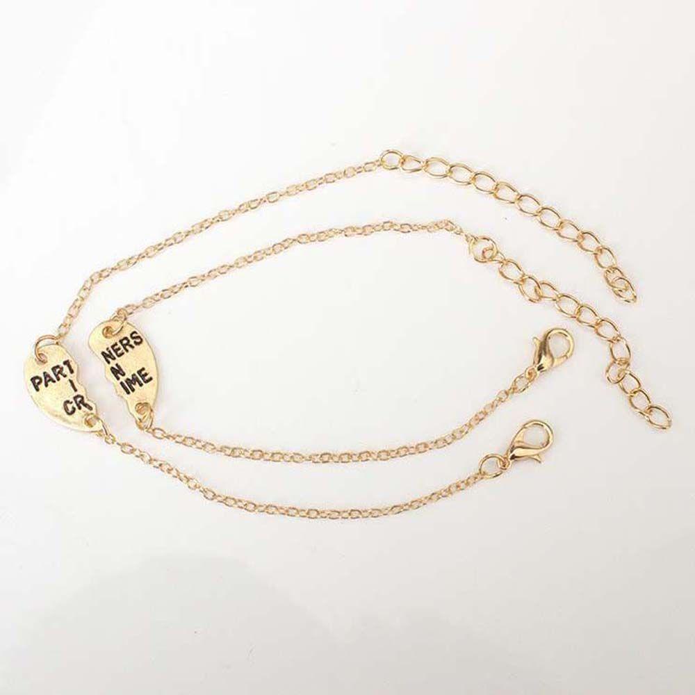 Vòng Đeo Tay Đá CuộI DùNg Cho Nữ|Mặt Dây Chuyền Hợp Kim Hình Trái Tim Màu Sắc In Chữ Best Friend Partners In Crime