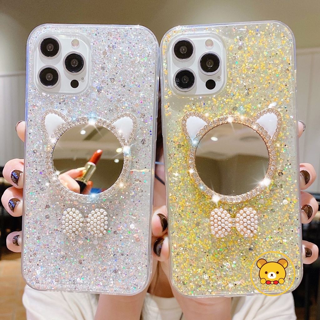 Ốp Điện Thoại Mềm Có Gương Trang Điểm Hình Mèo Cho iPhone XS Max X 8 7 6 6s Plus SE 2020 2022