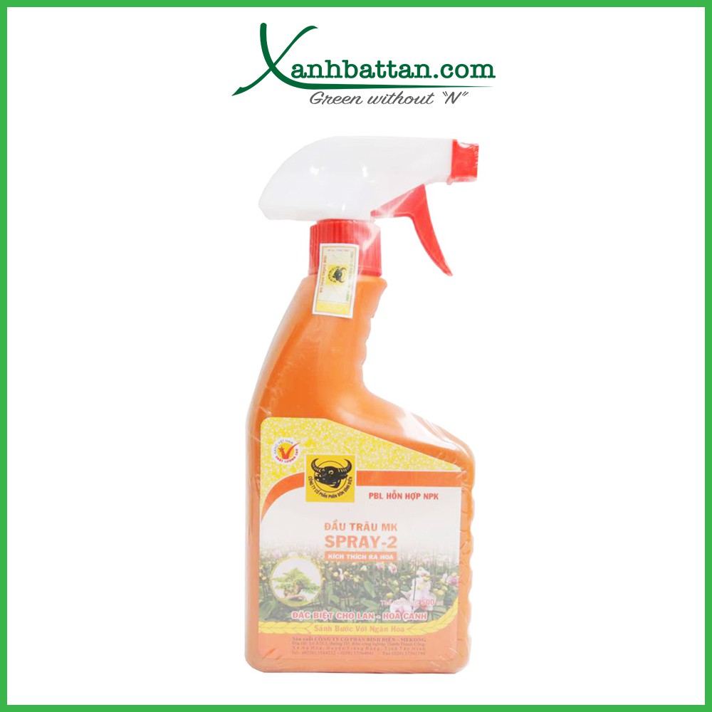 Phân bón Đầu Trâu SPRAY 2 kích thích ra hoa cho phong lan, hoa hồng, hoa kiểng Chai 500ml