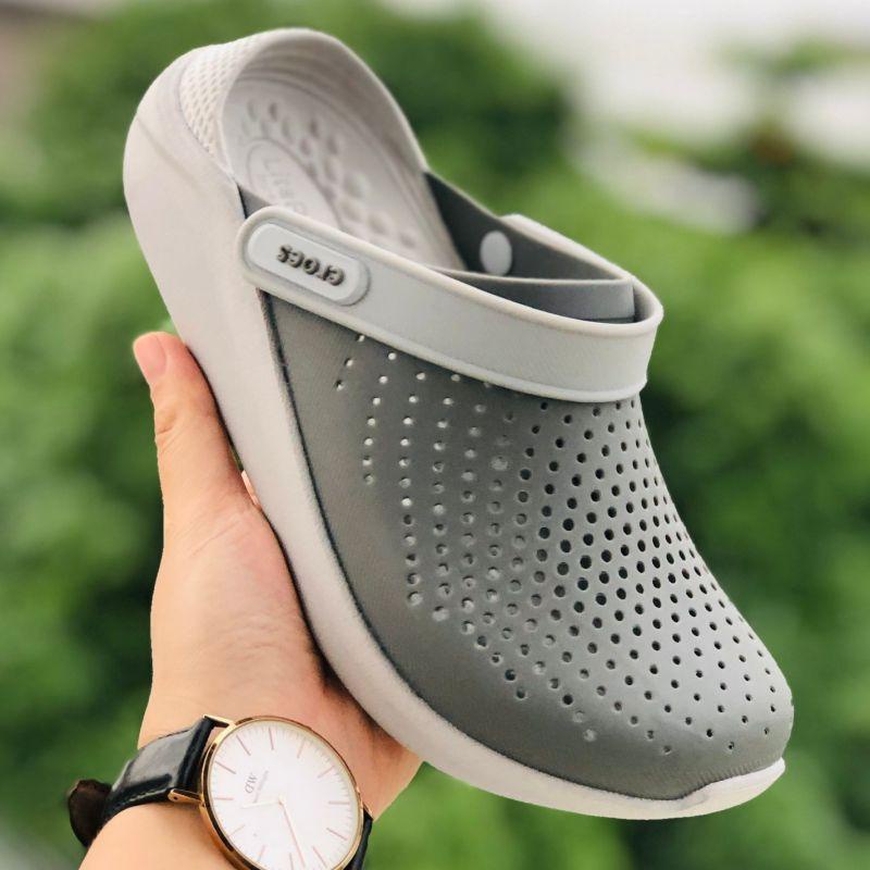 Dép Cross Literide 🎁 FREESHIP + Hàng loại 1 + Hộp 🎁 giày sục sandal Crocs quai ngang bít đầu nam nữ, kèm tag Mac xám