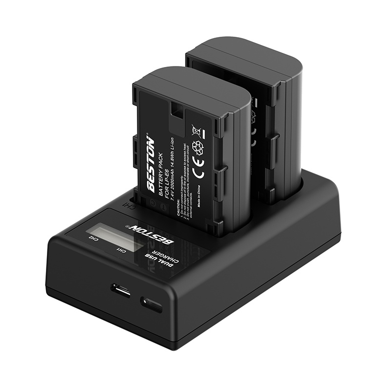 BESTON Bộ 2 pin LP-E6 và sạc đôi LP-E6/E6N/E6NH Beston cho CANON EOS R5C RA R5 R6 5DSR 6D2 7D2 5D4/3/2 6D 60Da XC15