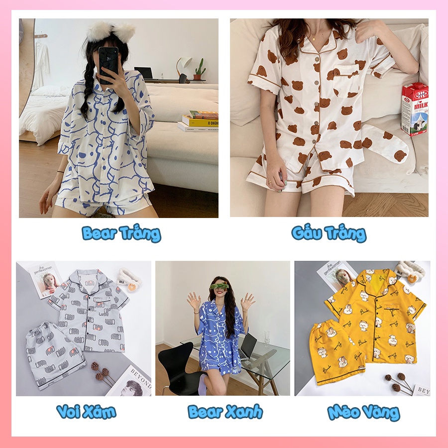 Đồ bộ nữ pijama mặc nhà, bộ ngủ dễ thương quần cộc áo cộc chất vải thô hàn mềm cho mùa hè PJMCOC05