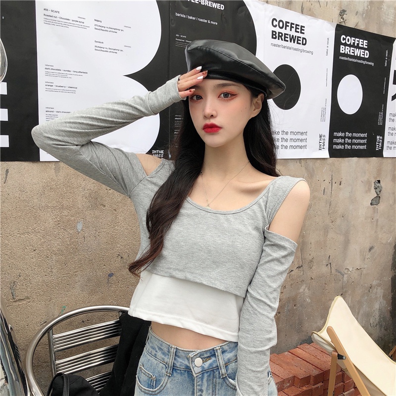 【ZHELIHANGFEI】Áo Thun Tay Dài Giả Hai Lớp Thời Trang Cá Tính