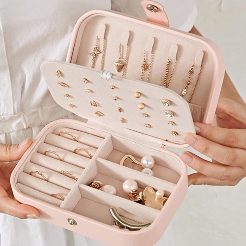 Hộp Đựng Trang Sức Hai Tầng Bằng Da Pu Tiện Dụng