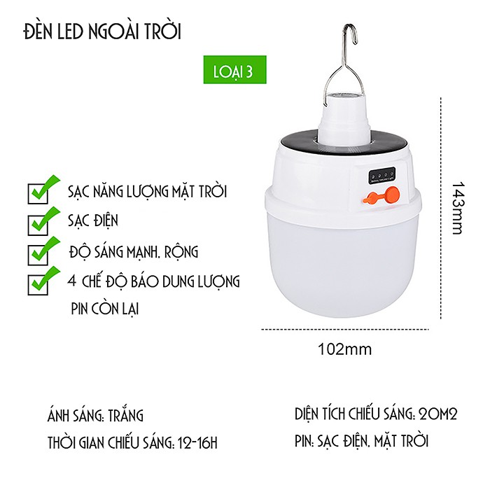 ĐÈN LED NĂNG LƯỢNG MẶT TRỜI, SẠC ĐIỆN NGOÀI TRỜI SÂN VƯỜN, CẮM TRẠI, TRỒNG CÂY, HỘI CHỢ