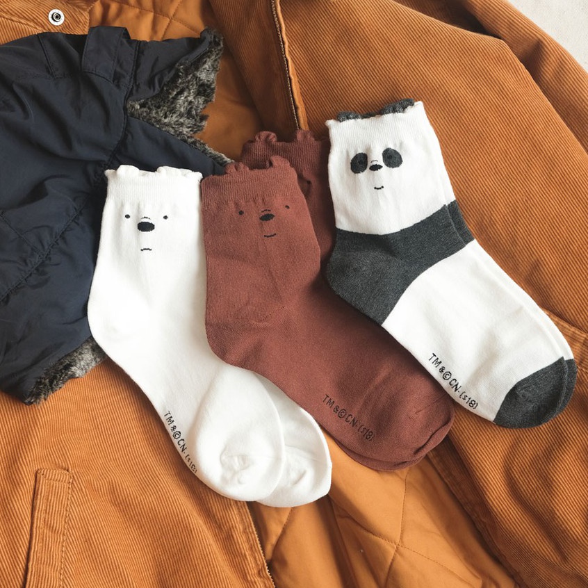 WE BARE BEARS FACE CREW - Tất vớ cao cổ unisex nhân vật hoạt hình gấu, bản quyền Cartoon Network, nhập khẩu Hàn Quốc