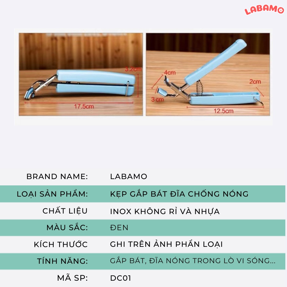 Kẹp gắp đồ nóng thức ăn bát đĩa chống nóng bằng inox cán nhựa LABAMO DC01