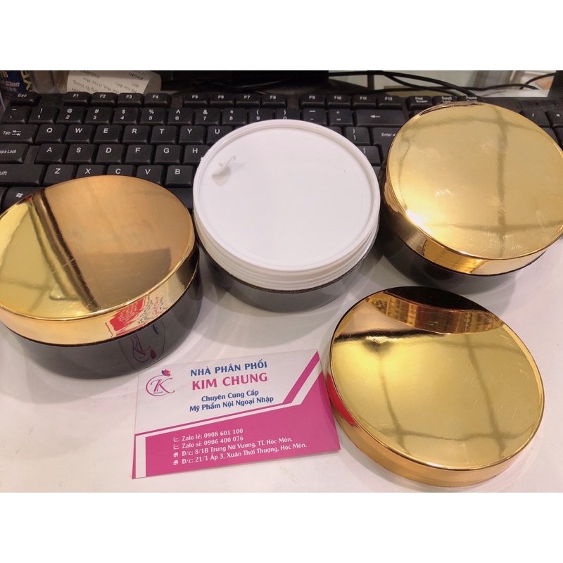 Hủ đựng kem 200g màu đen nắp vàng cao cấp