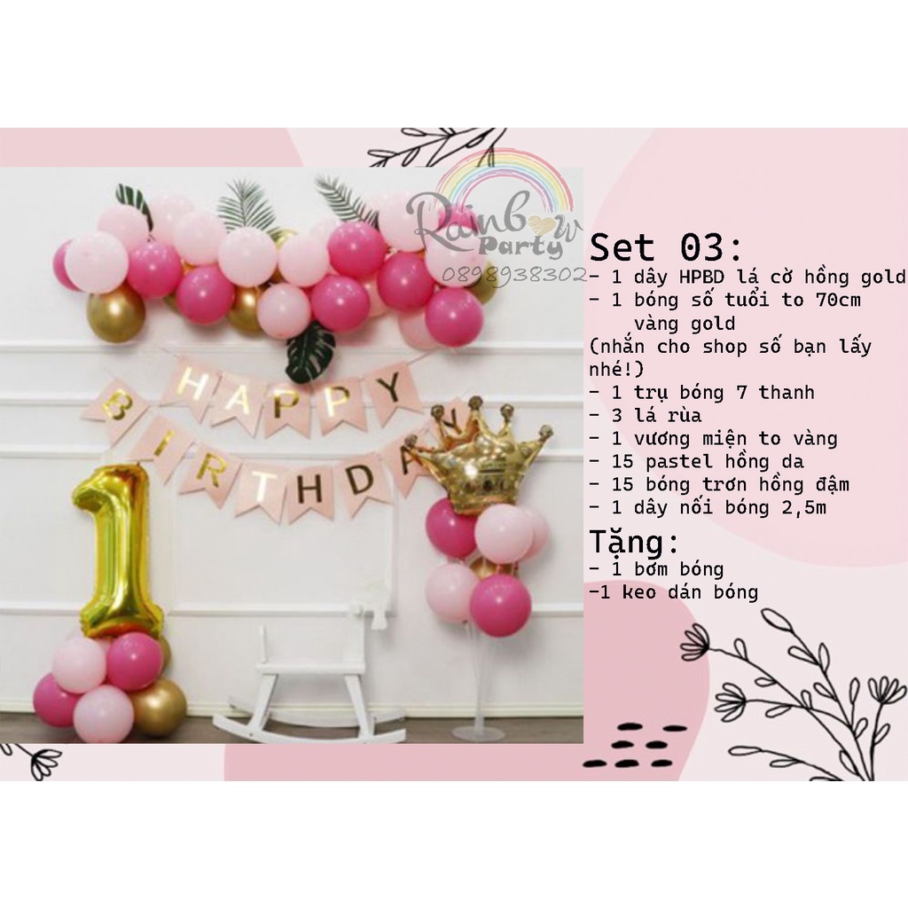 Set bong bóng trang trí sinh nhật kèm trụ giả bóng bay thích hợp cho mọi lứa tuổi