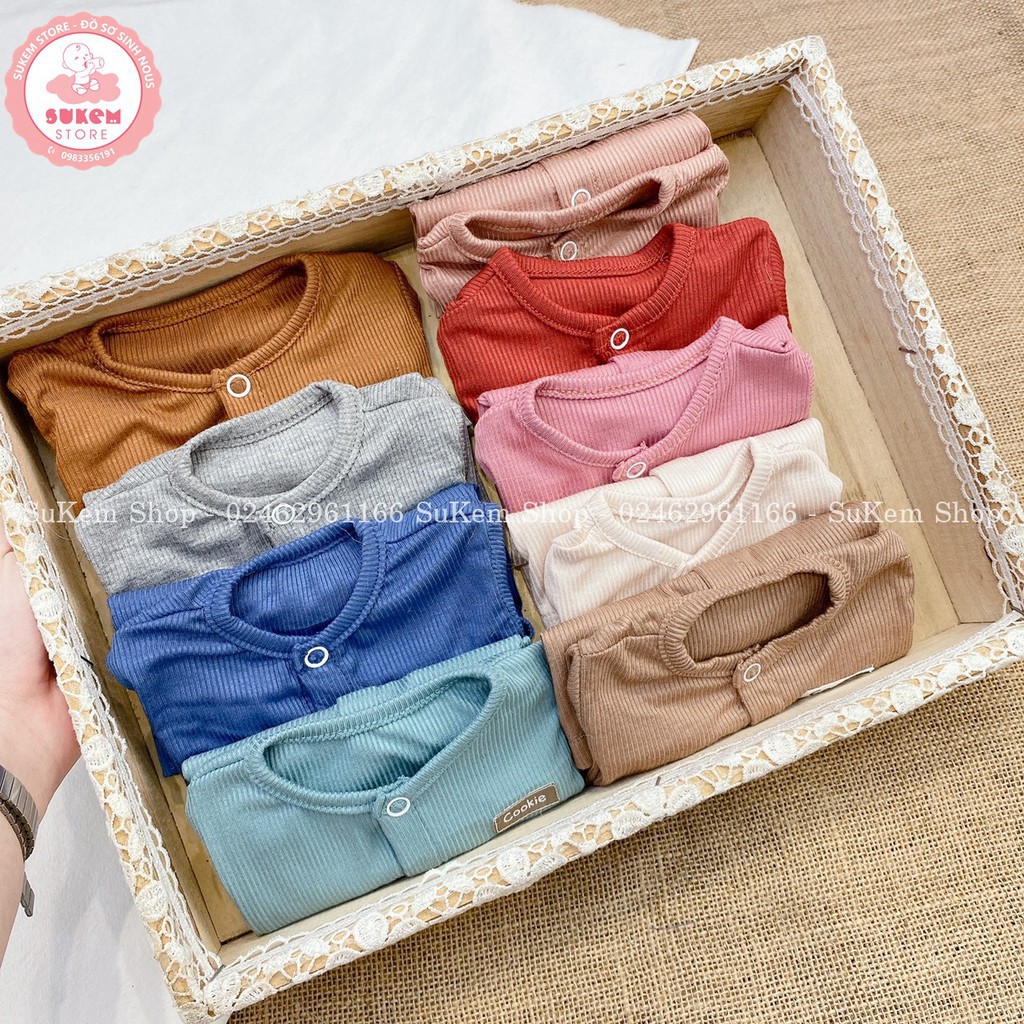 Bộ Cài Thẳng Dài Quần Cạp Bo Cookie - Cotton Tăm Mềm Mát -  Cho Bé Sơ Sinh