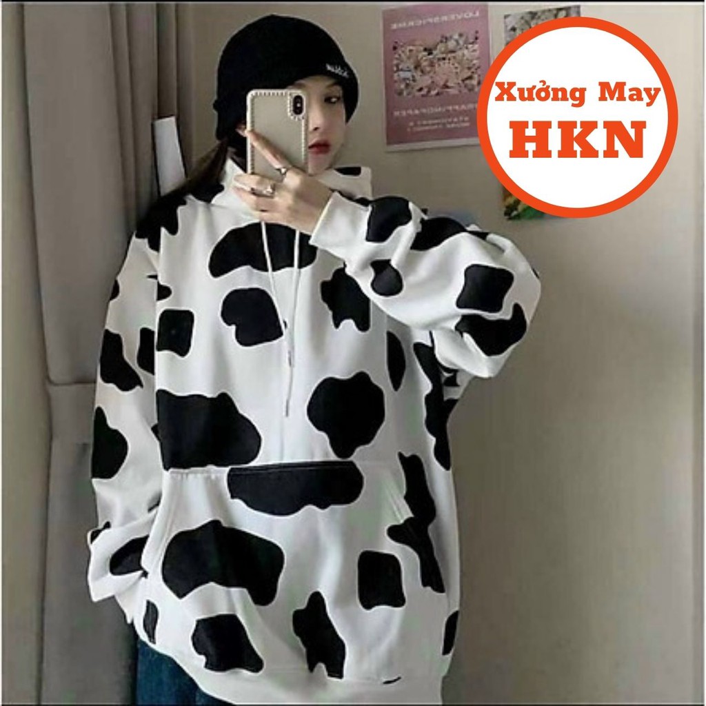 Áo Hoodie Nữ Có Mũ Họa Tiết Bò Sữa Chất Nỉ Mã 015 Xưởng May HKN