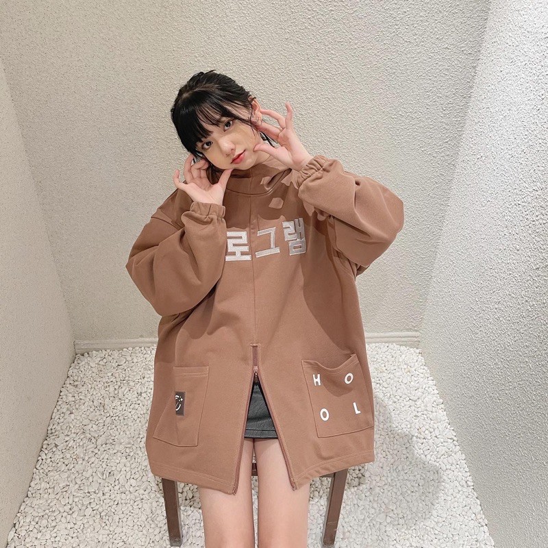 Hoodie 1/2 zip -Nâu (Tặng túi tote Hologram) | BigBuy360 - bigbuy360.vn