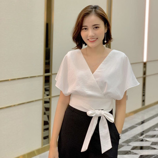 Áo Tay Cánh Dơi Thắt Nơ Eo Màu Trắng Kem - HOO DESIGN