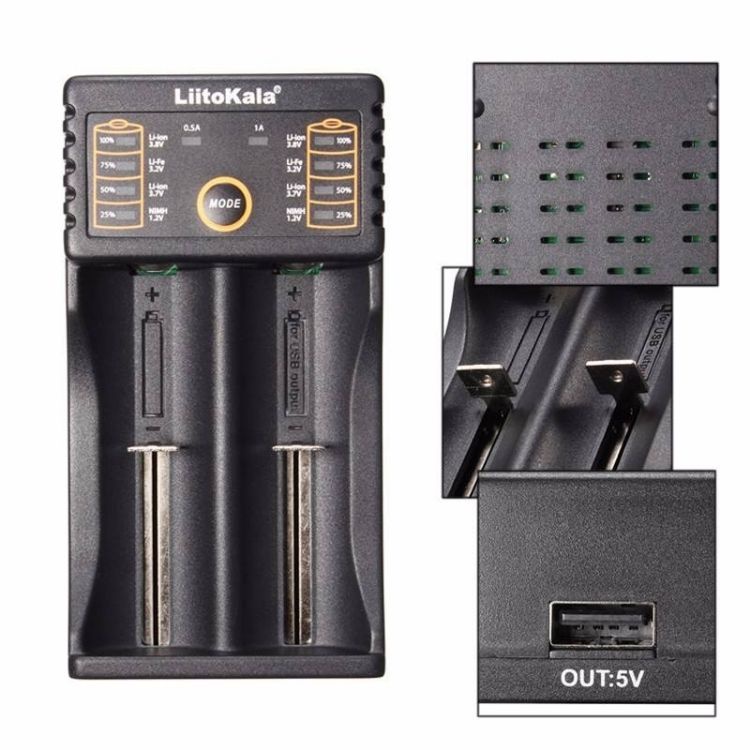 Bộ Sạc Pin Liitokala Lii-202, 2 khe sạc được nhiều loại Pin 26650, 22650, 18650, 18490, 18350, 17670, AA, AAA...