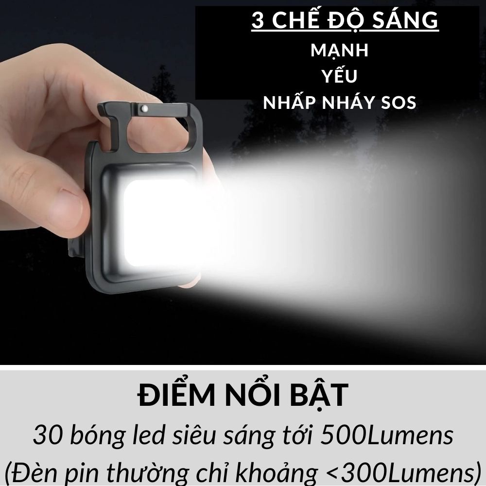 Đèn pin mini siêu sáng sạc tích điện kiêm Móc khóa Mở nắp chai Treo chìa khóa mã 38035