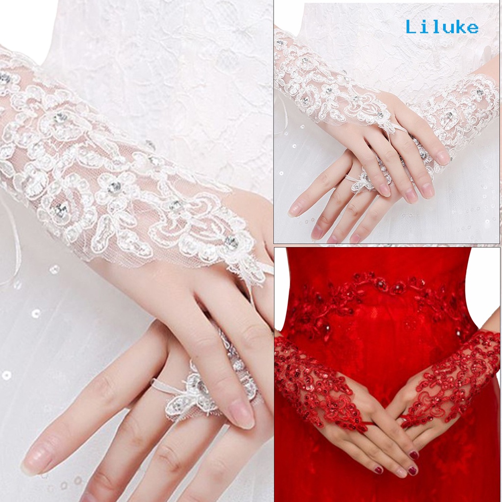 Găng Tay Ren Hở Ngón Mềm Mại Cho Cô Dâu