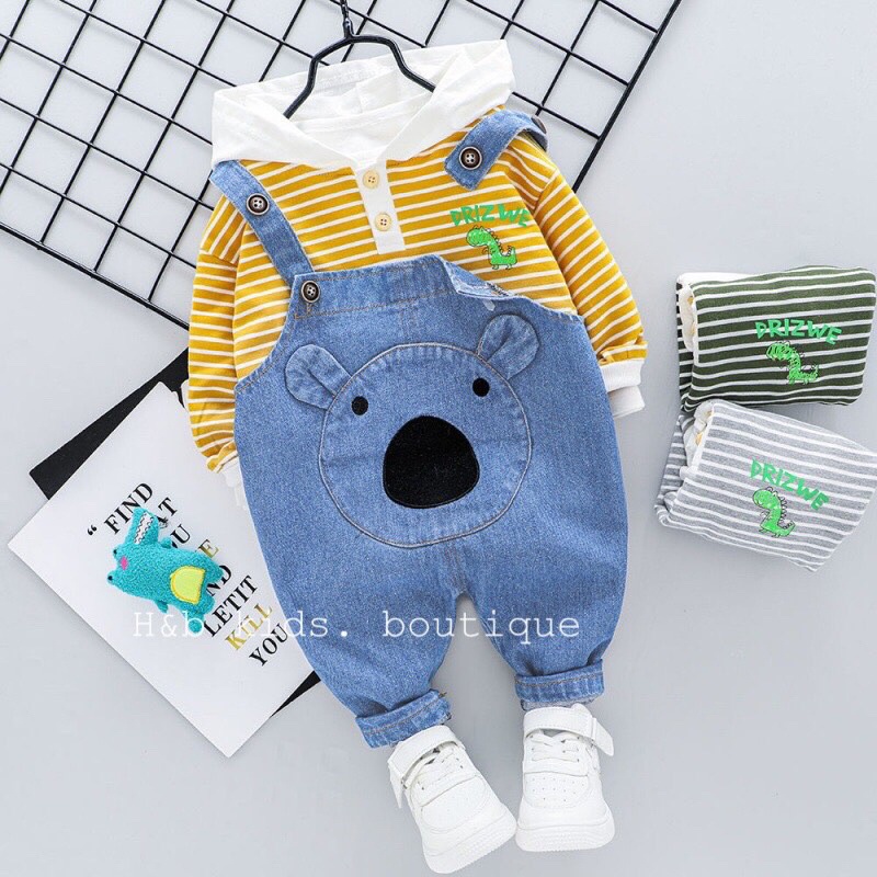 (jean baby kho sỉ) sét hai chi tiết yếm jean dài+áo phông dài tay cho bé