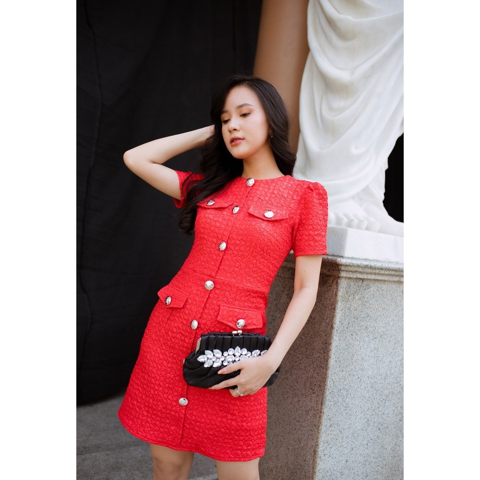 Đầm thun xốp 3D công sở tay ngắn phối 4 túi cực sang để đi làm | đi chơi | dạo phố