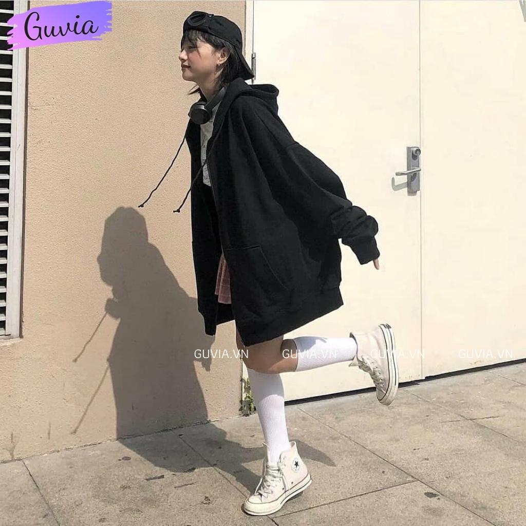 Áo Khoác Nỉ TRƠN TAY PHỒNG Dây Kéo Zip Nam Nữ Ulzzang Unisex Form Rộng Đẹp GUVIA