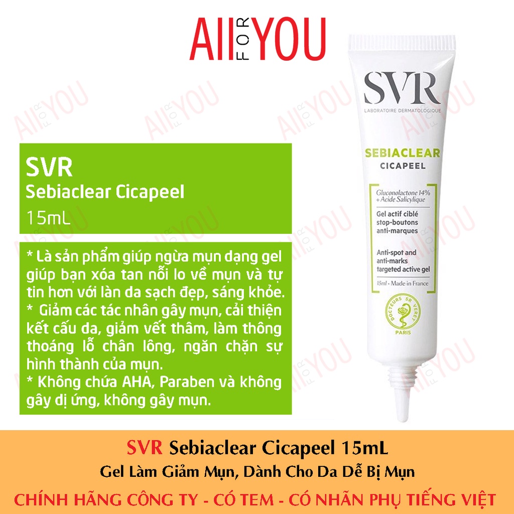 [TEM VIỆT NỮ] SVR Sebiaclear Cicapeel 15mL - Gel Làm Giảm Mụn Dành Da Dễ Bị Mụn.