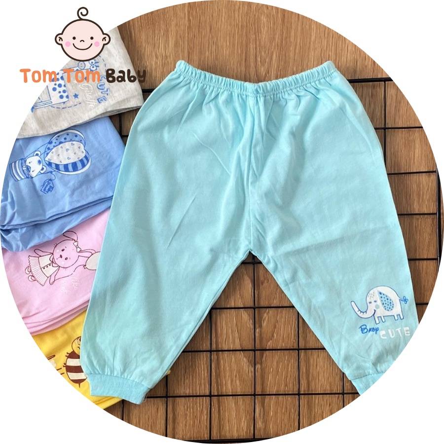 COMBO 5 quần sơ sinh cotton Thái Hà Thịnh | Mẫu dài màu bo gấu | Size 1-5 cho bé sơ sinh-12kg | quần áo sơ sinh