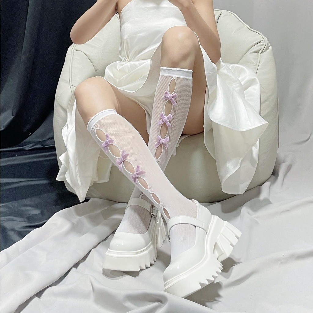 Tất Lưới Hở Bắp Chân Co Giãn Phong Cách Lolita Cá Tính