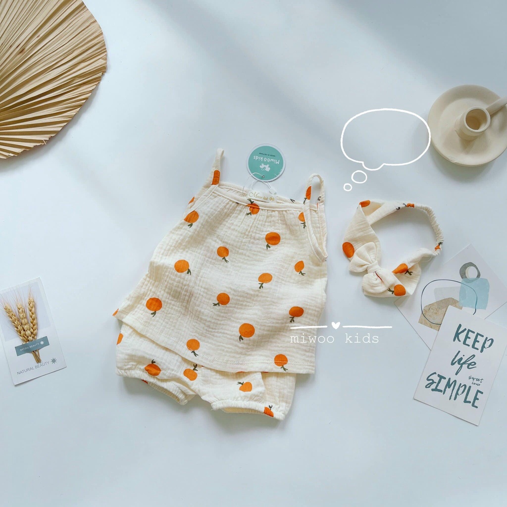Miwoo Kids Set Hai Dây Vintage + kèm nơ cài cho bé gái