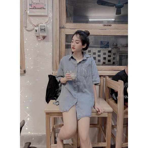 BÁN SỈ ÁO SƠ MI BÒ THÊU CHỮ NYI ĐÁP TÚI CHO NỮ