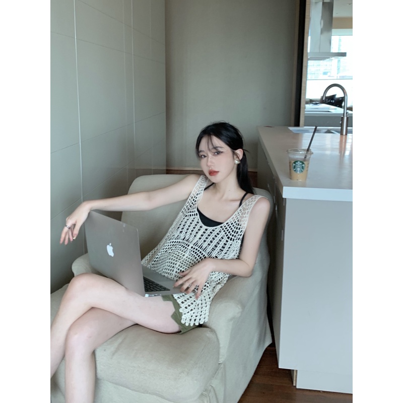 Cocory vn Áo Croptop Dệt Kim Cổ Chữ V Khoét Sâu Quyến Rũ