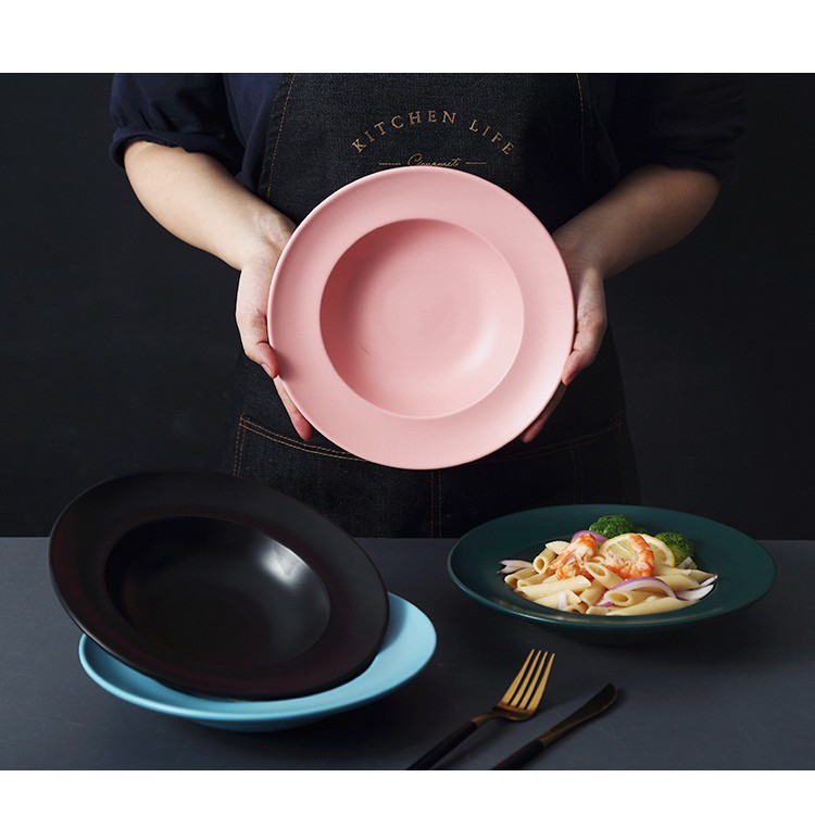 (SẴN) Đĩa sâu lòng phong cách Bắc Âu, đĩa mì Ý màu pastel size 24cm - Chất sứ cao cấp xuất khẩu