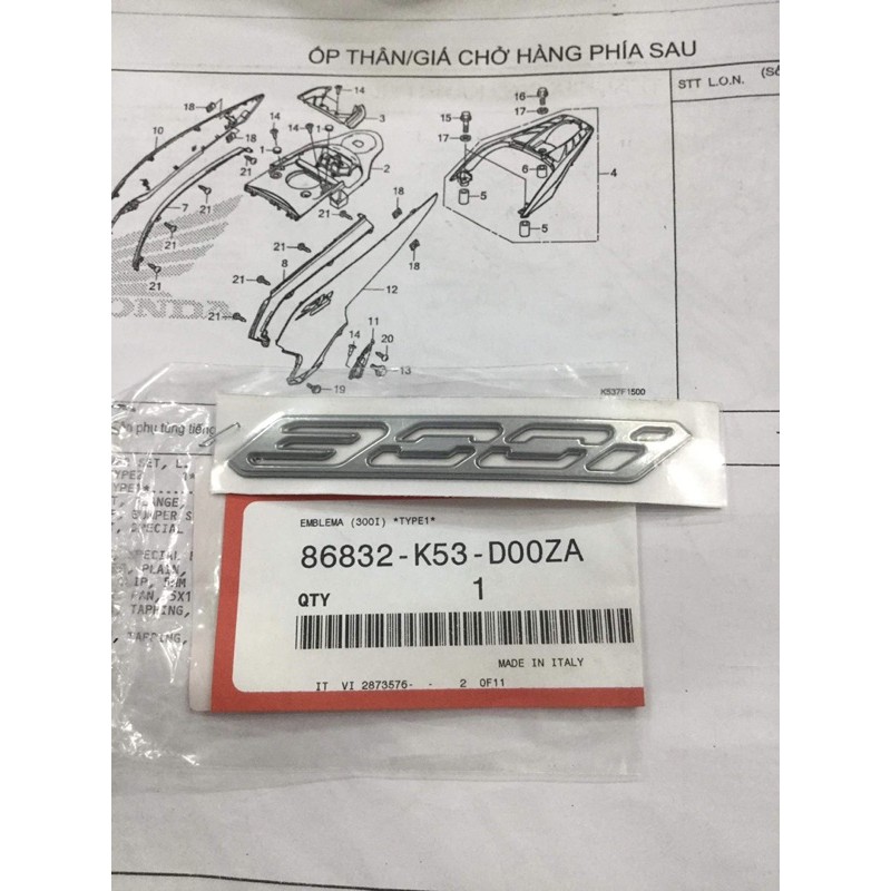 Tem thông số Sh 150i - 300i