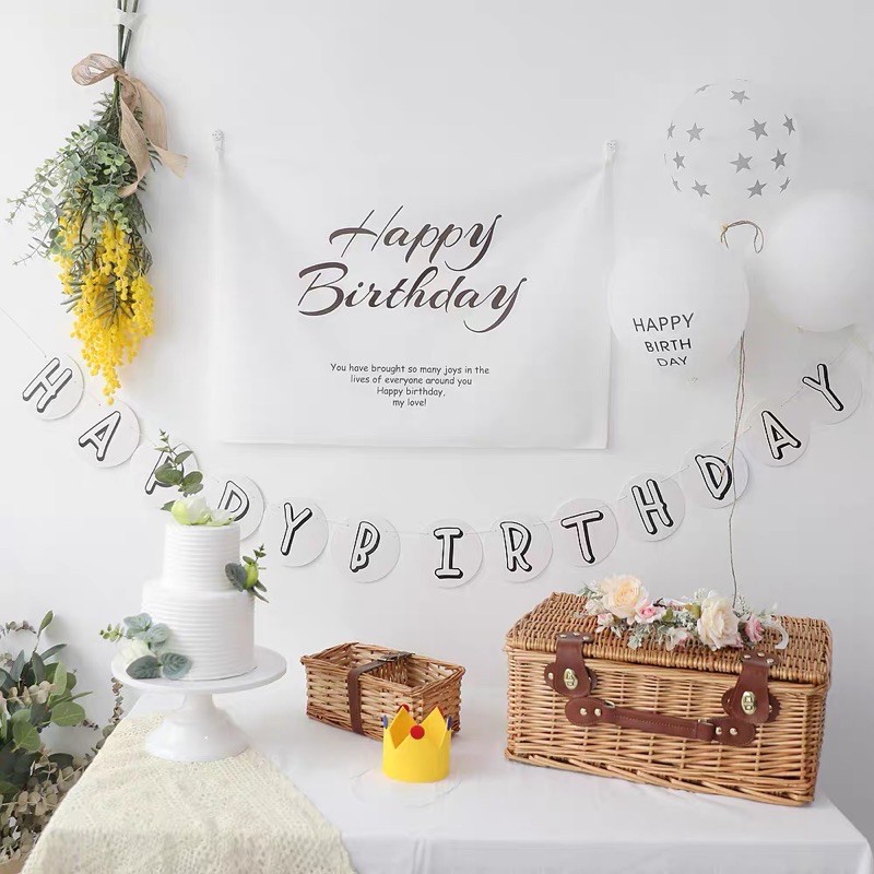 SET BÓNG TRẮNG HAPPY BIRTHDAY TO YOU KÈM DÂY DỪA TRANG TRÍ