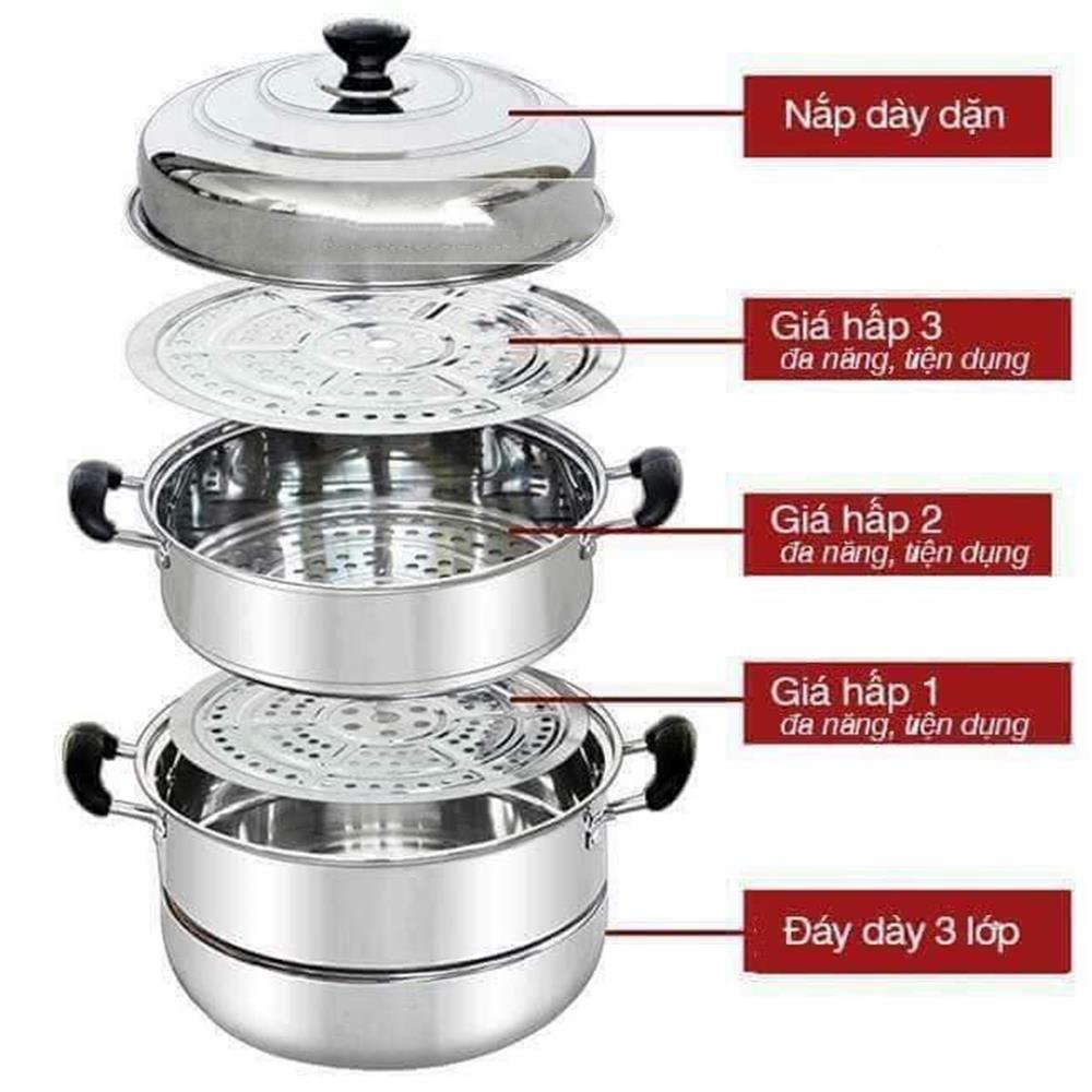 Nồi Hấp Inox Đa Năng 3 Tầng Cao Cấp, Không Han Gỉ An Toàn Sức Khỏe, Hấp 3 Món Cùng Lúc Nhanh Gọn.