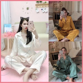 Bộ ngủ LỤA GẤM Tay dài Pijama nữ