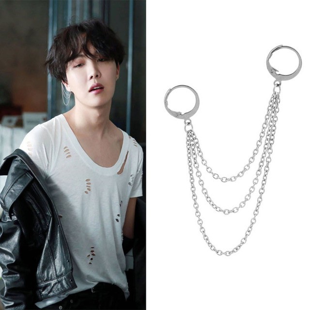 Khuyên tai titan unisex móc vành J-Hope BTS có loại xỏ lỗ và kẹp ko xỏ