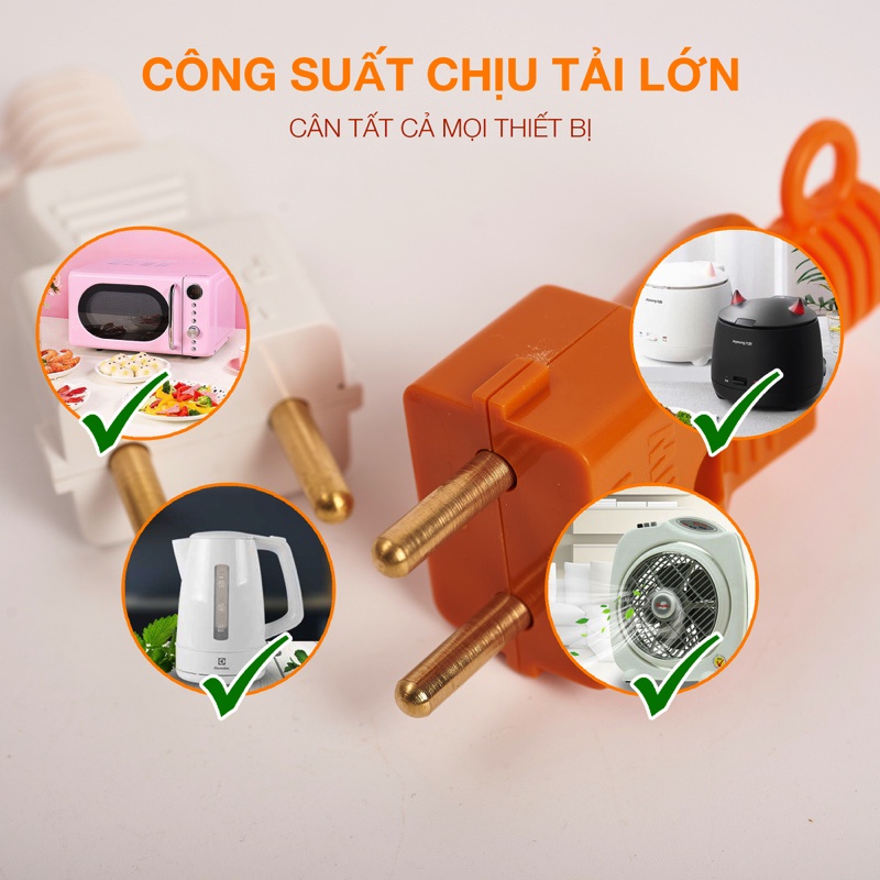 Phích cắm điện chịu tải VINAKA 6000W lõi nhựa pha sứ an toàn chịu nhiệt chống cháy PCT