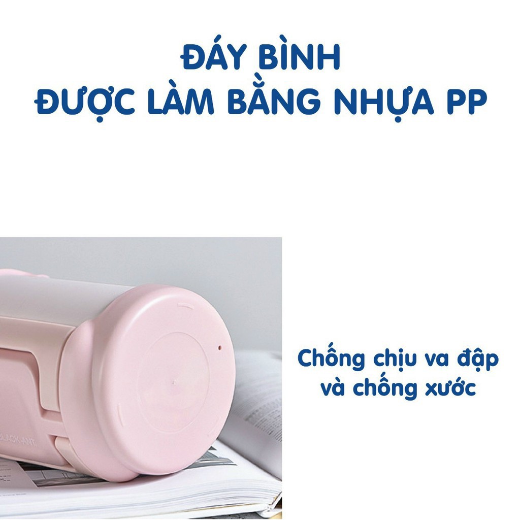 Bình ủ cháo giữ nhiệt nóng lạnh Doux màu đen trữ thức ăn dặm cho bé (tặng kèm dây đeo tiện lợi)