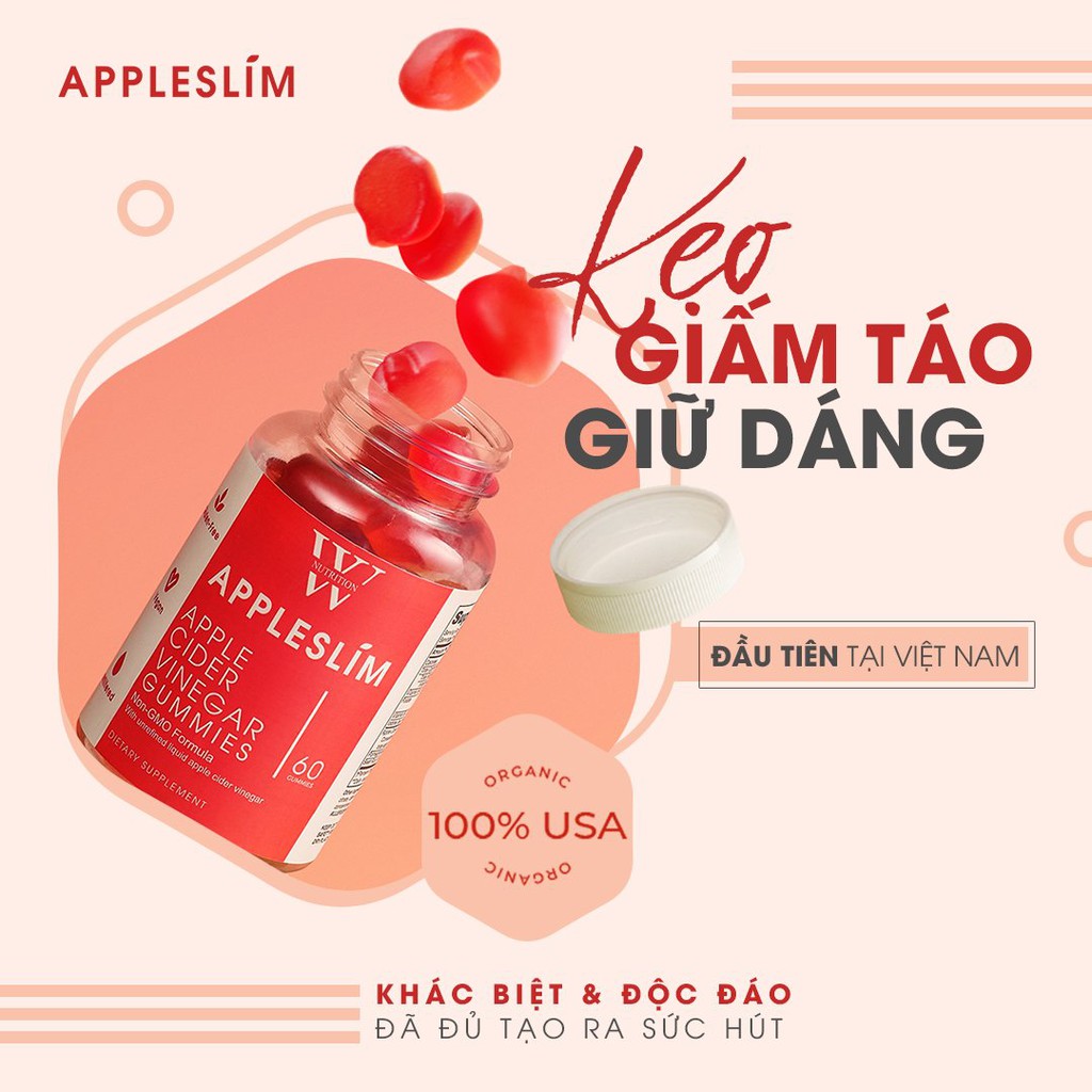Kẹo giấm táo Appleslim hỗ trợ giữ dáng, đẹp da
