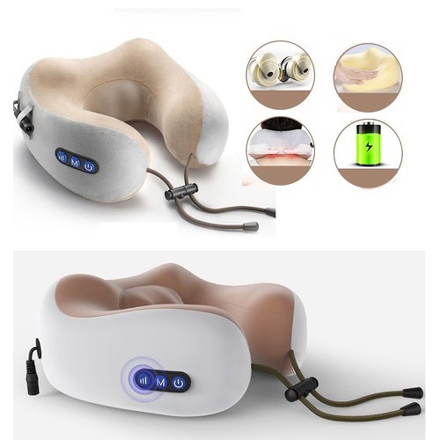 Gối massage cổ chữ U cao cấp đa năng hồng ngoại Vải Lông Mềm Mại 6 Kiểu Rung Khác Nhau Công Nghệ Thông Minh 3D