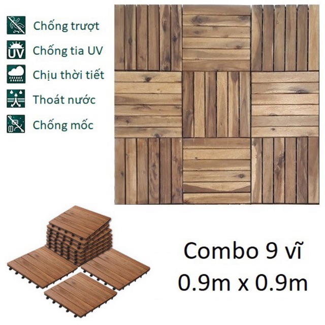 [EDEN] Gói 9 tấm ván sàn gỗ tự nhiên CLICK-ON sử dụng ngoài trời IKEA