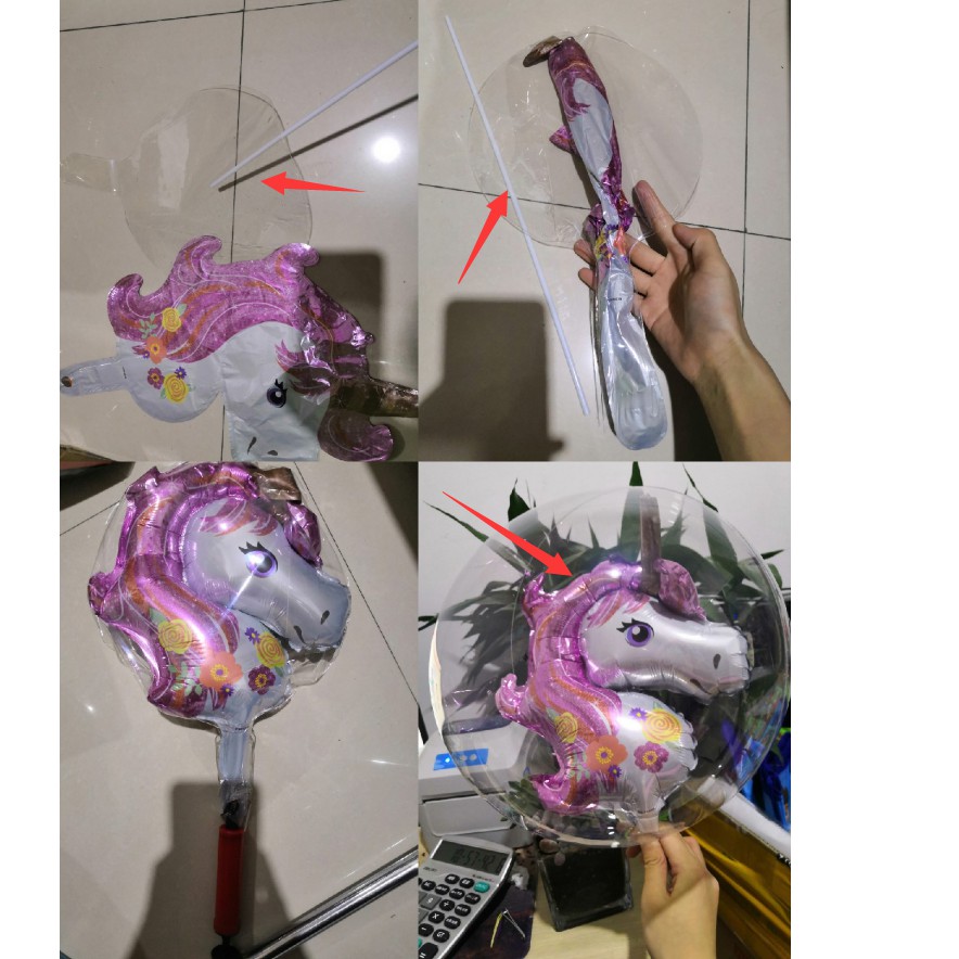 Set bong bóng lá nhôm trong suốt 24 inch và bong bóng hình kỳ lân độc đáo dễ thương