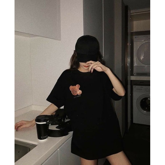 Áo phông tay lỡ nam nữ unisex form rộng Gấu AD ăn bánh in tim ullzang vải cotton mịn giá rẻ mặc đơn đôi nhóm