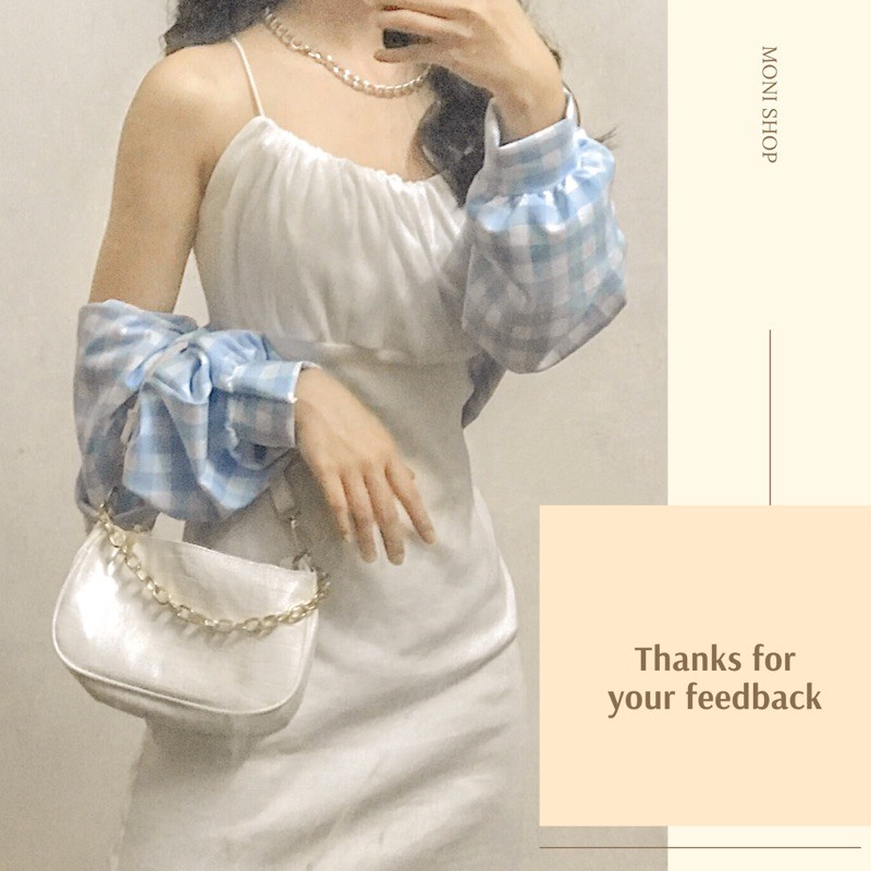 Set đầm 2 dây ôm body trắng áo khoác cardigan kẻ caro xanh dương S62 | BigBuy360 - bigbuy360.vn