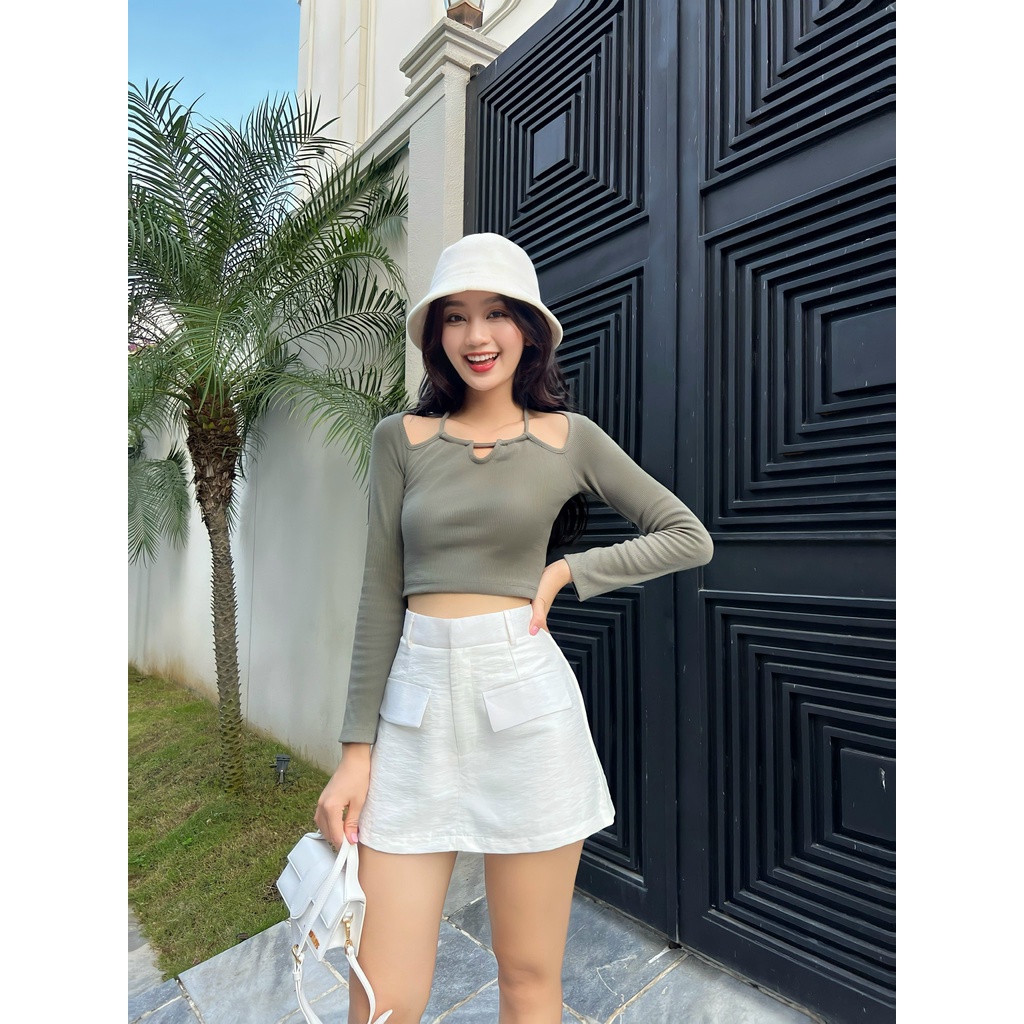 Quần short giả váy túi đắp TOPTIFY chất liệu vải tơ tằm dày dặn form chữ A Cassini Short TVV04