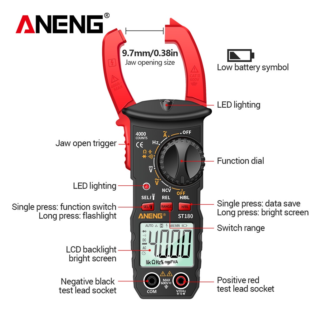 Kẹp Đo Điện Áp Aneng ST180 4000 true RMS Kỹ Thuật Số Chuyên Dụng