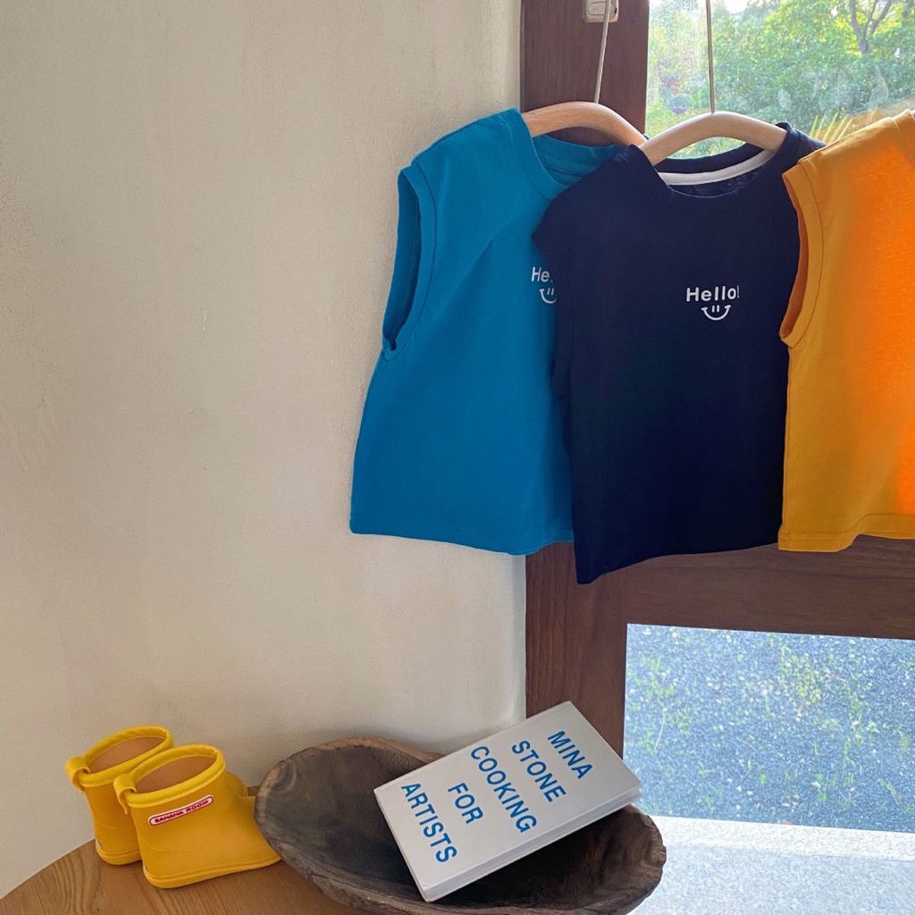 [Babycat] Hàng Có Sẵn Bán Chạy Áo Thun Cotton Không Tay In Mặt Cười Nhiều Màu Sắc Phong Cách Hàn Quốc Nhật Bản Hàng Bán Chạy Cho Bé Trai Bé Gái
